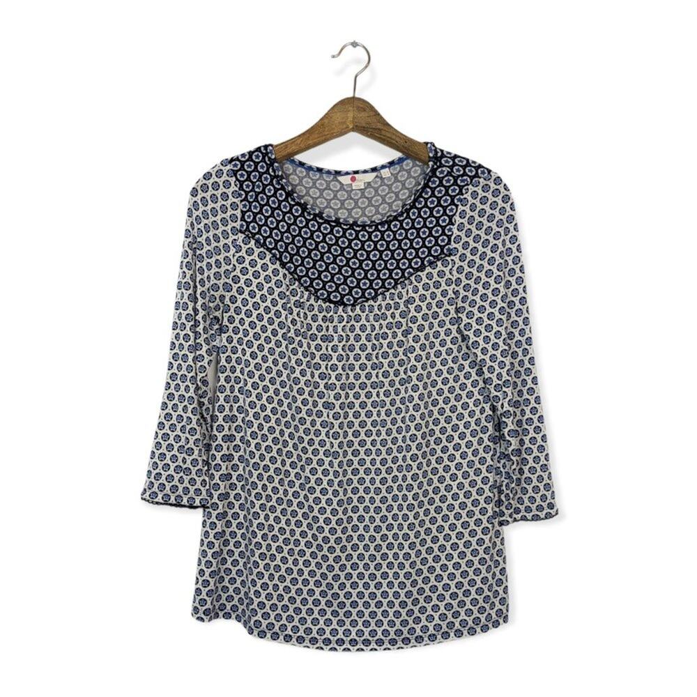 Boden Natasha Blouse 4 Star Print Jersey Scallop Sleeve Feminine Casual